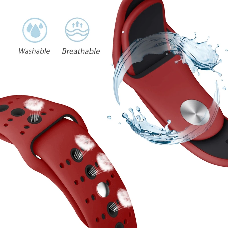 LPWHH Silicone Strap For Watches Double Color Black Blue Red Hole Sports Silicone Band For Apple Watch 44mm 38mm Watchband Bands