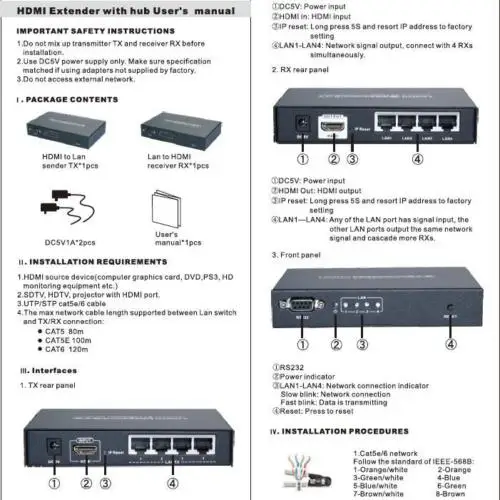 LENKENG LKV374 HDMI 1080P удлинитель с концентратором 4-LAN выход, более Cat5e/Cat6 до 120 м