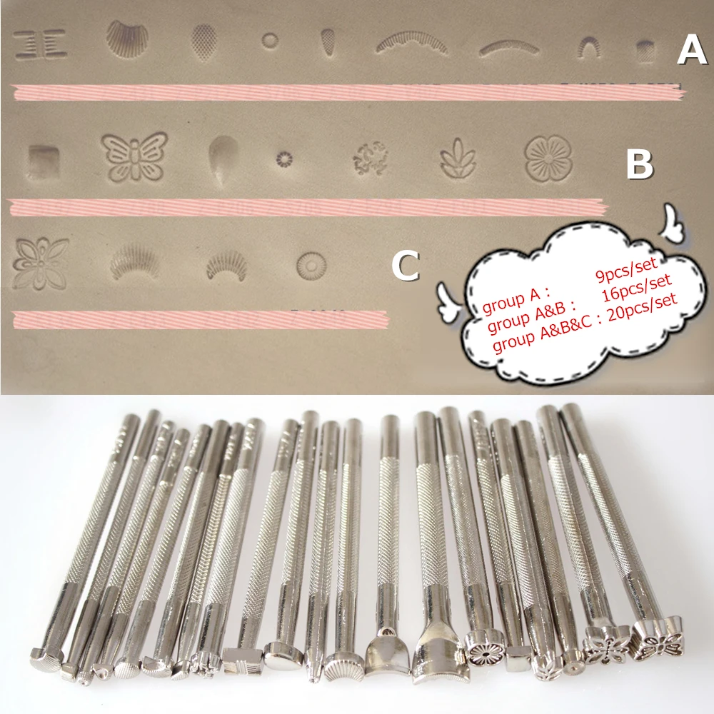 

20pcs pack LEATHER CRAFT STAMPS leather vintage carvers patterns of basket weave mule's foot DIY sewing tools & accessory