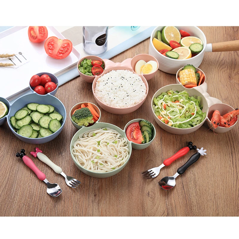 Qshare Bamboo 3PCS Baby Wheat Tableware Feeding Mickey Dishes Infant Bowl Kid Plate Food Feeding Dinnerware Set for Children Qshare Bamboo 3PCS Baby Wheat Tableware Feeding Mickey Dishes Infant Bowl Kid Plate Food Feeding Dinnerware Set for Children