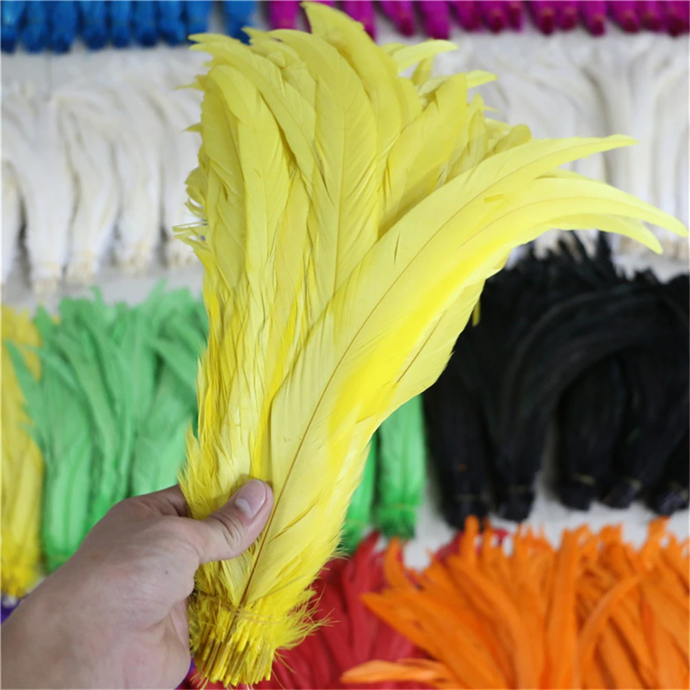 chicken feather 10pieces/lot nature rooster feathers yellow dyed ...