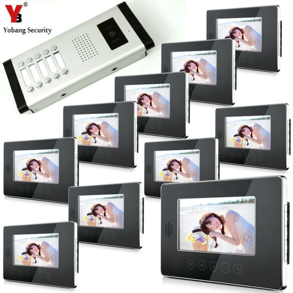 

Yobang Security Video Door Intercom 7'Inch Touch Screen Video Doorbell Monitor Intercom System For 10 Units Apartment