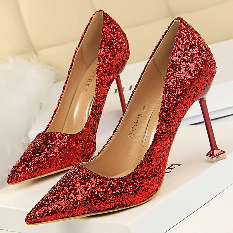 Шикарные женские туфли лодочки с блестками на очень высоком каблуке Scarpe Donna для