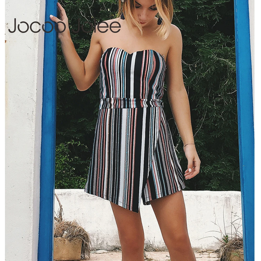 Jocoo Jolee полосатый комбинезон с открытыми плечами для женщин без бретелек