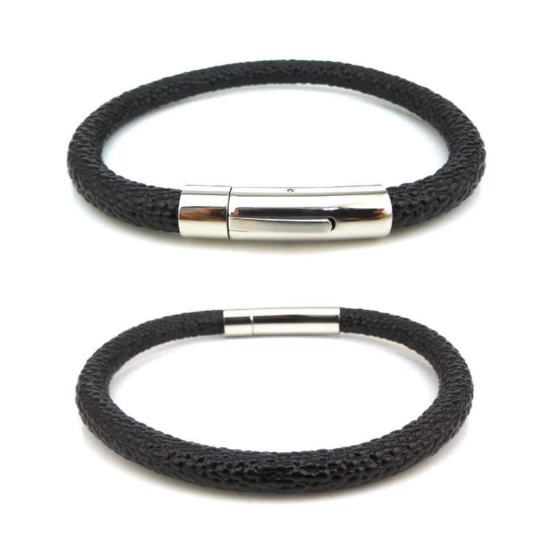 BL05-3 Stainless Steel genuine leather bracelet bangle