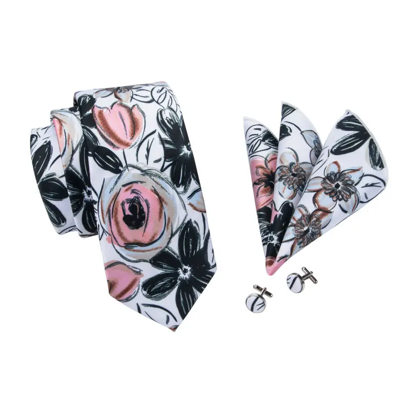 2017 галстук печати комплект Цветочный Для мужчин s Галстук платок Запонки Набор для Для мужчин свадебные Бизнес костюм гравате Галстуки для