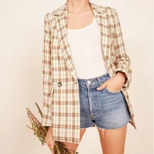 Новые клетчатые Формальные костюмы для женщин Модная новейшая Дизайнерская куртка Женская куртка с длинными рукавами