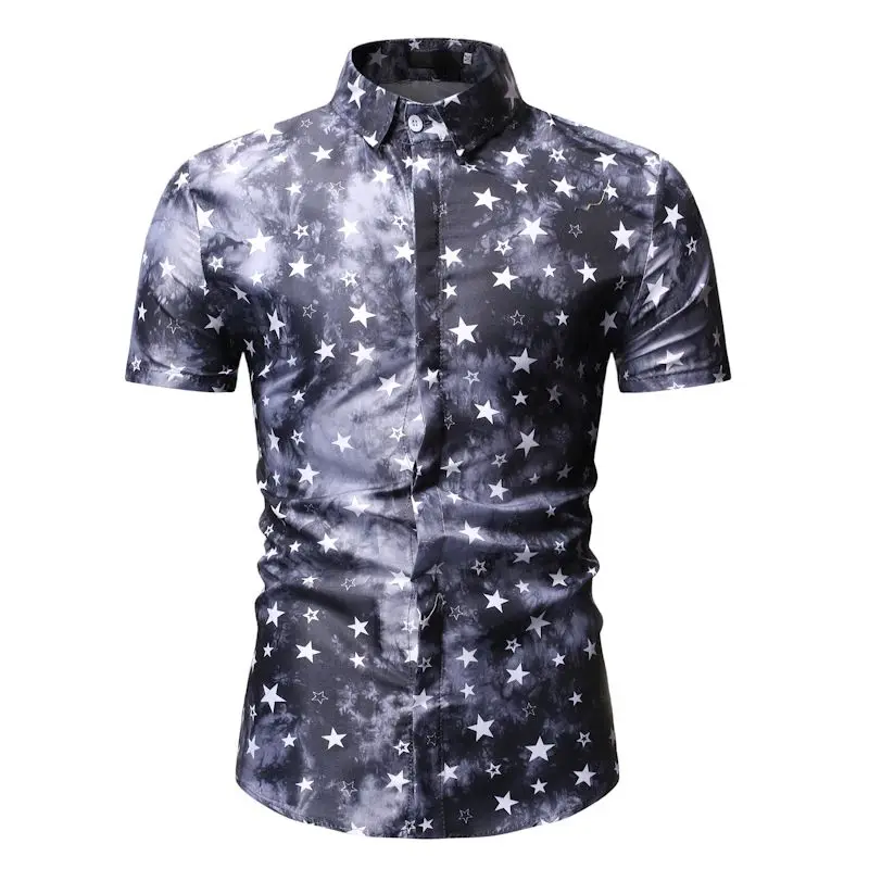 

Beach Hawaiian Shirts Men Clothes 2019 Summer Fashion Starry sky Printed Short Sleeve Button Down Hawaiian Aloha Shirts Mens