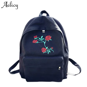 

Aelicy Women Girls Embroidery Rose School Bag 2020 New Design Canvas Backpack Schoolbag For Girls Rucksack Mochila Feminina