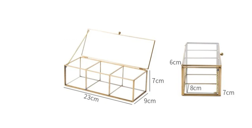 Трехсеточная Золотая позолоченная стеклянная коробка для хранения, Роскошная Современная коробка для хранения ювелирных изделий, коробка для хранения ювелирных украшений, контейнер-органайзер, домашний декор
