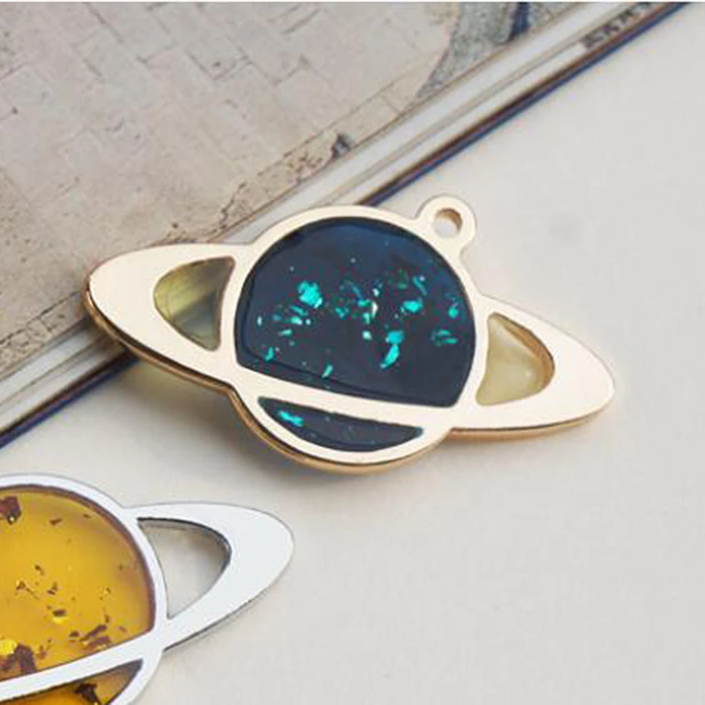 10x Planet Shape Metal Open Bezel Frame Pendant DIY UV Resin Settings Jewelry Making Charms Accessories