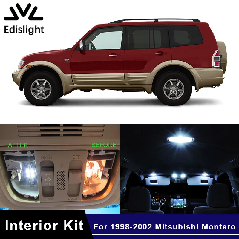 

Edislight 12Pcs Ice Blue LED Lamp Car Bulbs Interior Package Kit For 1998-2002 Mitsubishi Montero Door Dome Trunk Plate Light
