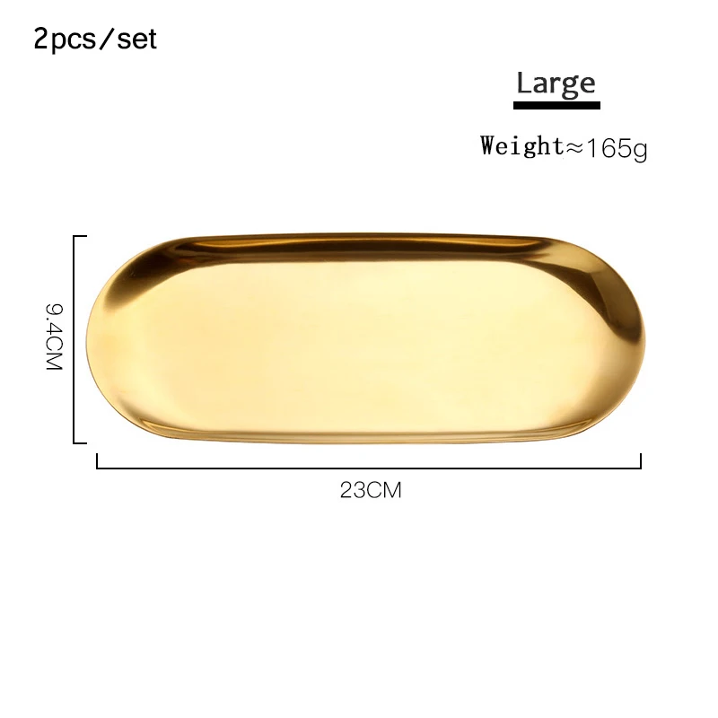 2 шт./компл. металлический лоток для хранения Золотой овальный точечный фруктовый тарелка для хранения ювелирных изделий сервировочный лоток дисплей лоток зеркало для домашнего декора - Цвет: large gold