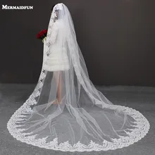 3 м Длина 3 м Ширина Винтаж Стиль соборный Свадебный Фата с расческой длинные кружевные накладные орнаменты один Слои свадебные платья, фата
