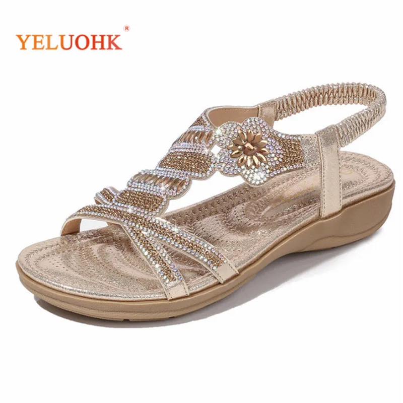 

Gold Women Sandals Flat 2019 Summer Shoes For Women Black Flat Sandals Women High Quality