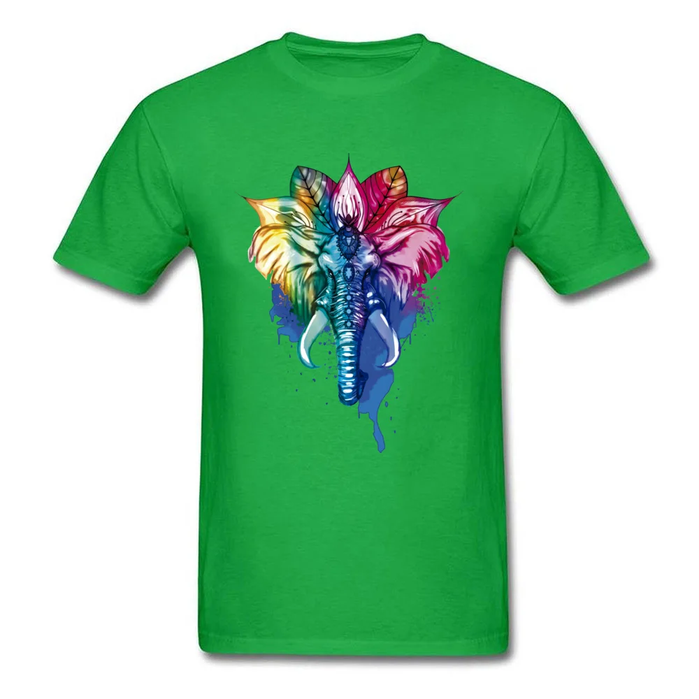 Summer T-shirts Graphic Round Collar Elephant 100% Cotton Fabric Youth Tops Shirts Birthday Short Sleeve Clothing Shirt Elephant green