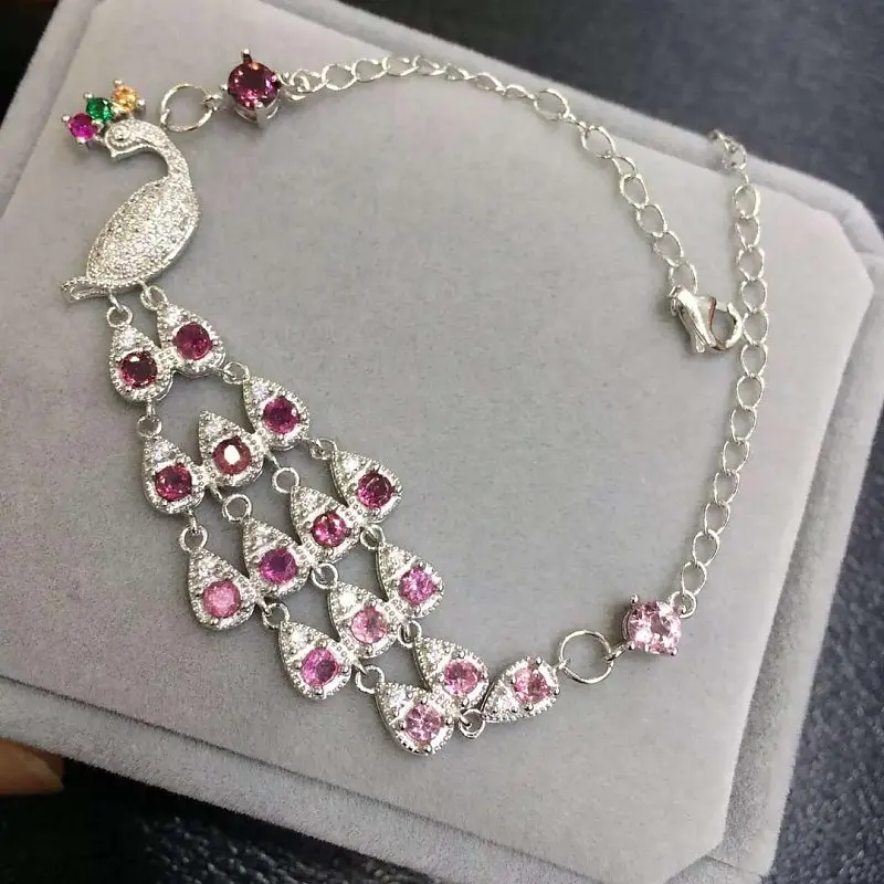 

2017 New Qi Xuan_Tourmalin Stone Luxury Bracelets_S925 Solid Silver Peacock Tourmaline Bracelets_Manufacturer Directly Sales