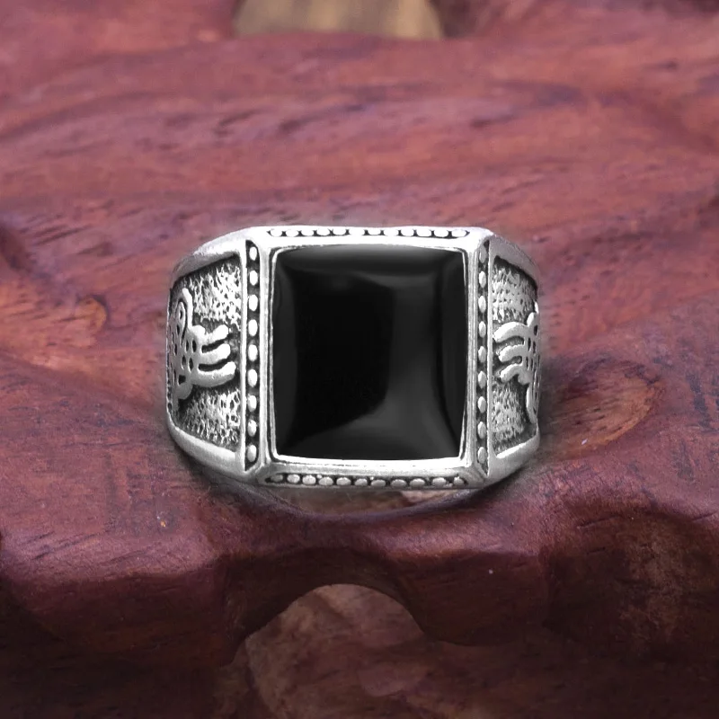 Винтажное черное квадратное кольцо для мужчин, обручальные кольца из сплава, мужские ювелирные аксессуары