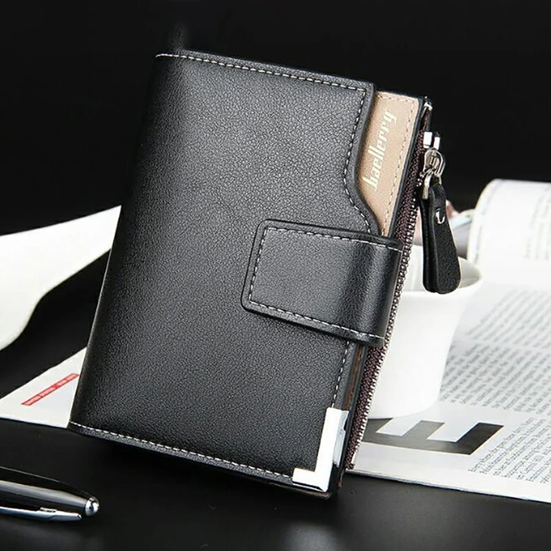 

New 2019 Men Short Solid Color PU Leather Male Wallets Clutch Purse Card Holder Multifunctional Zipper Layer Coin Money Bag