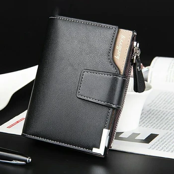 

New 2019 Men Short Solid Color PU Leather Male Wallets Clutch Purse Card Holder Multifunctional Zipper Layer Coin Money Bag