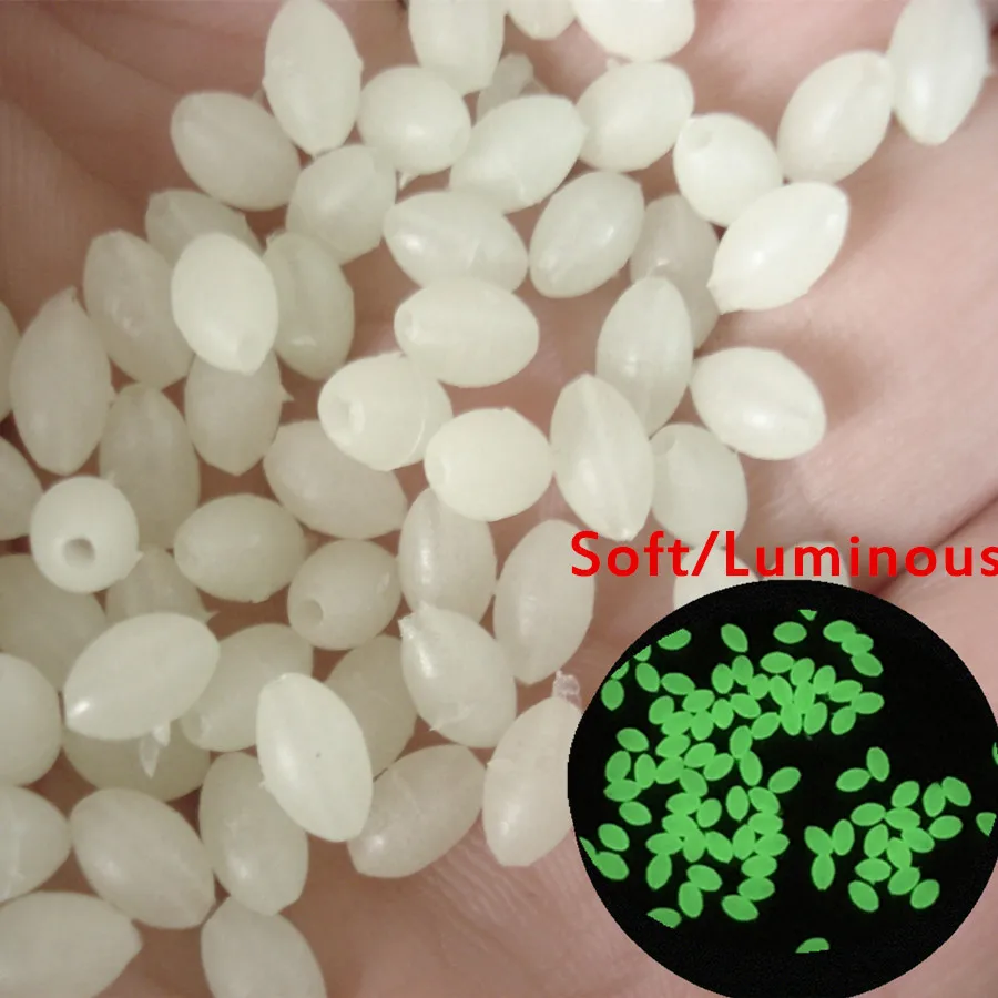 

1000pcs* 3.4*5mm/4*6mm Luminous Soft Fishing Oval Beads Rigs Sabiki Making Fishing Lures Baits Glow in Dark