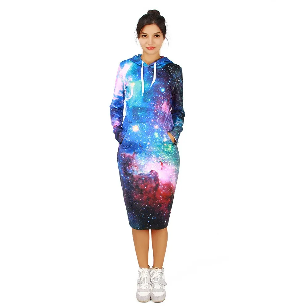 Толстовки Dess с 3D принтом Галактика Космос толстовки с капюшоном платья с принтом с карманом повседневные толстовки облегающее платье миди