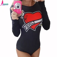 2016 New Arrival Summer Sexy Bodysuits Women Solid Print Letter Heart Long Sleeve Jumpsuits Sheath Bodycon Playsuits