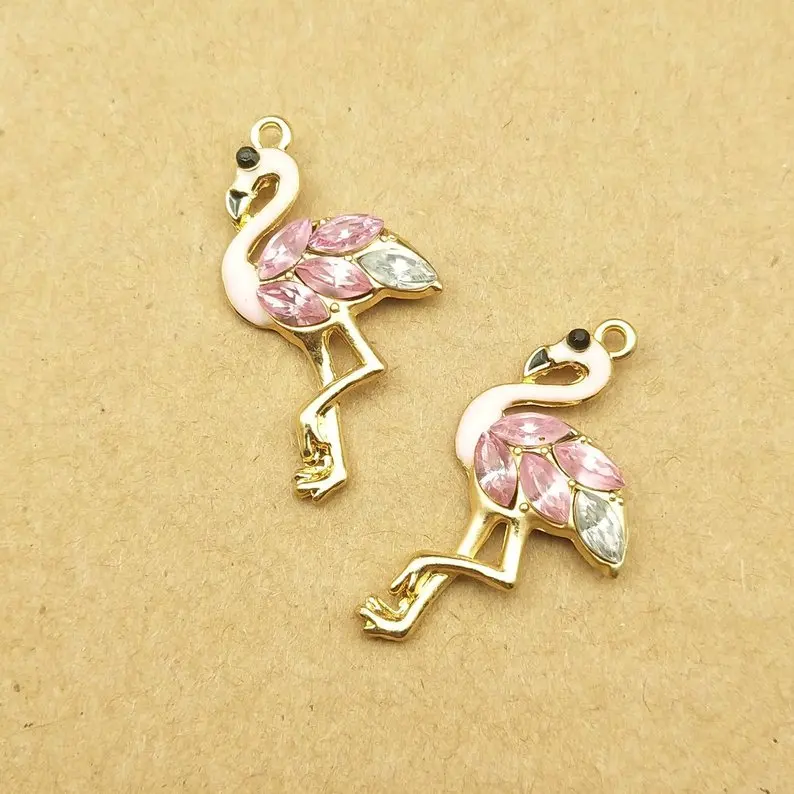 

10pcs enamel flamingo charm for jewelry making and crafting earring charm bracelet charm