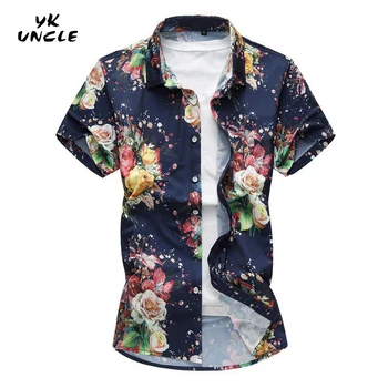 

YK UNCLE Brand Clothing Mens Hawaiian Shirt Male Casual Camisa Masculina Printed Beach Shirts Short Sleeve Asian Plus Size M-7XL