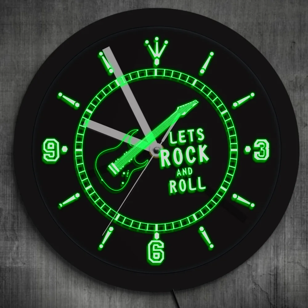 1Piece Rock Guitar LED Neon Effect Wall Clock Modern Design Wall Watch