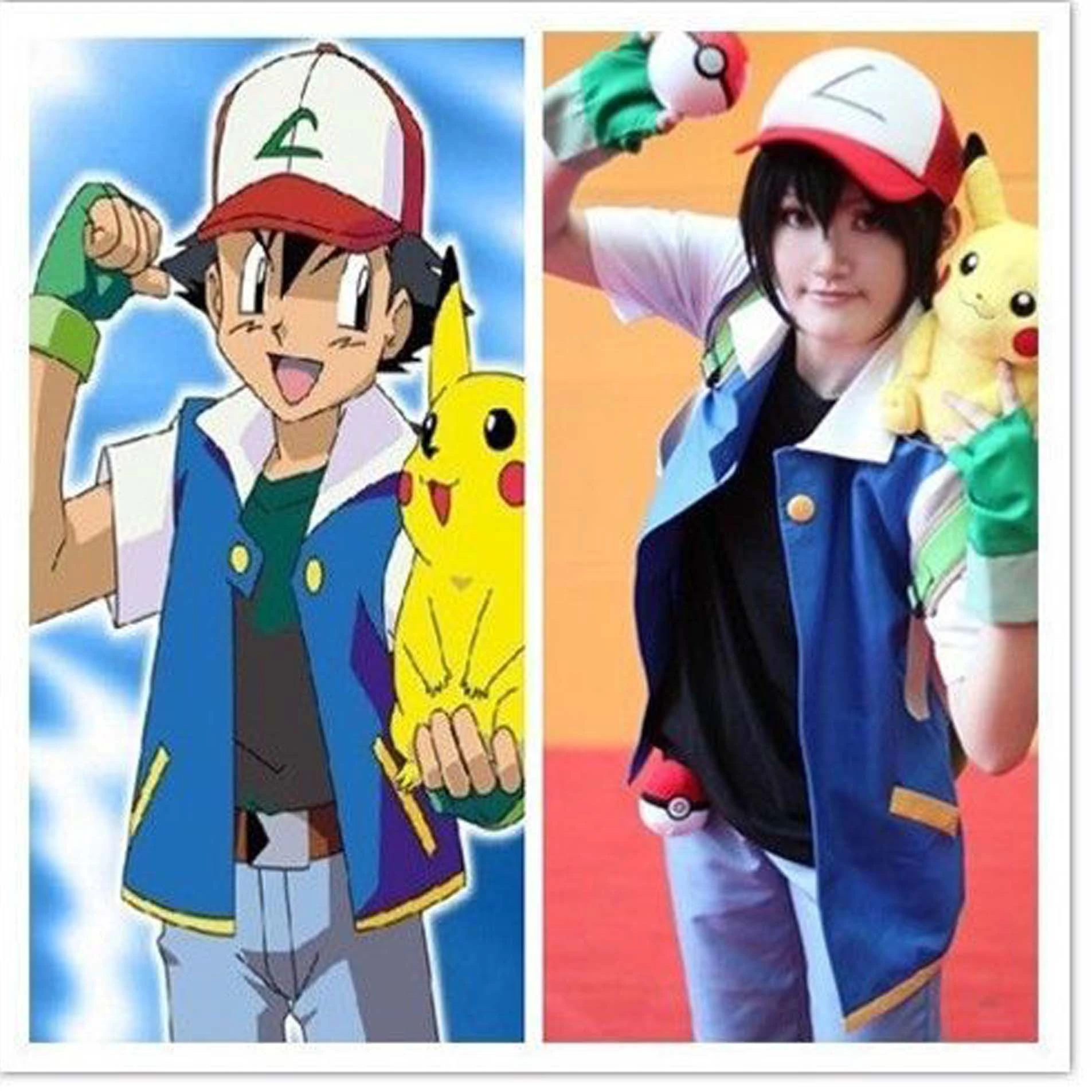 Zie insecten majoor meisje Pokemon Ash Ketchum Cosplay Kostuum Blue Jacket + Handschoenen + Muts Ash  Ketchum Kostuums| | - AliExpress