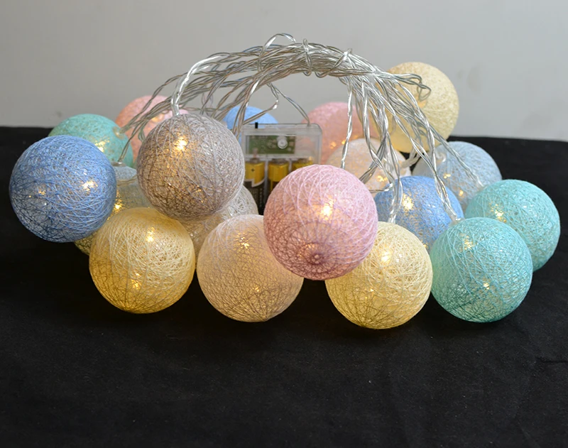 Luces LED Macaron bola de algodón Hada cadena luces con pilas Navidad luz niños dormitorio hogar guirnalda Decoración