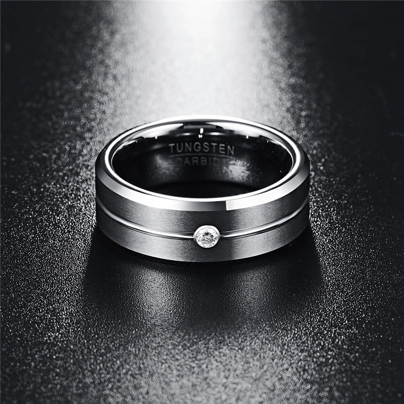 8 мм Циркон классическое мужское кольцо вольфрам карбид граненые обручальные кольца мужские ювелирные изделия Anillos para hombres Pierscienie