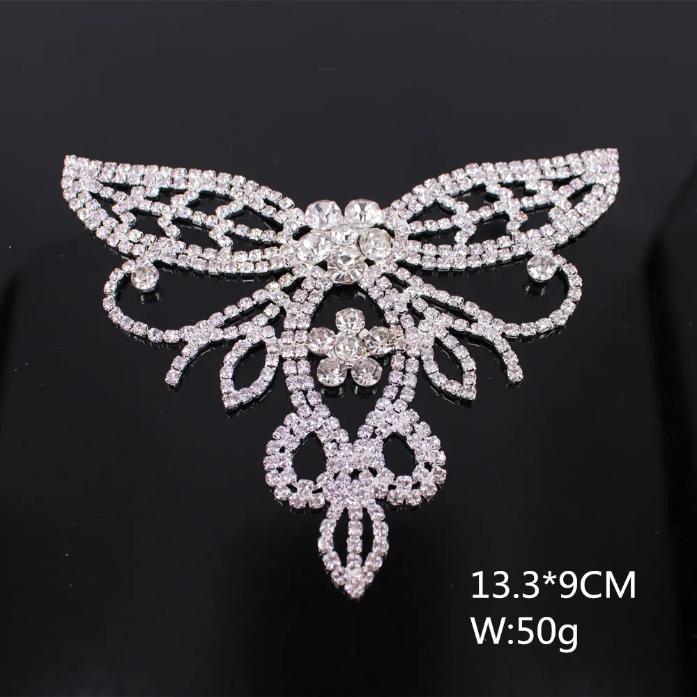 

Silver neckline rhinestone applique hand sewn sash appliquewith high qualiy crystal rhinestone gown waist applique embellishment