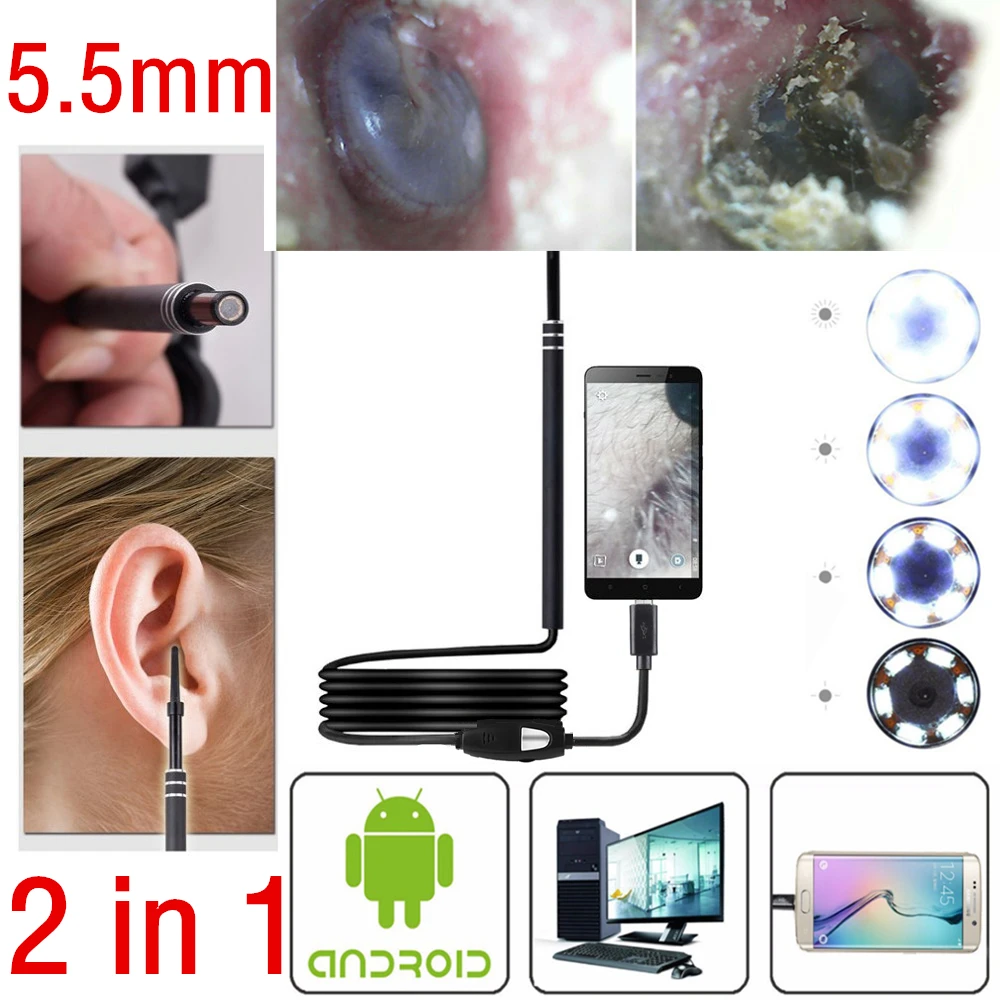 

2-in-1 USB Ear Cleaning Endoscope HD Visual Ear Spoon Multifunctional Earpick With Mini Camera Ear Cleaning Tool new fashion