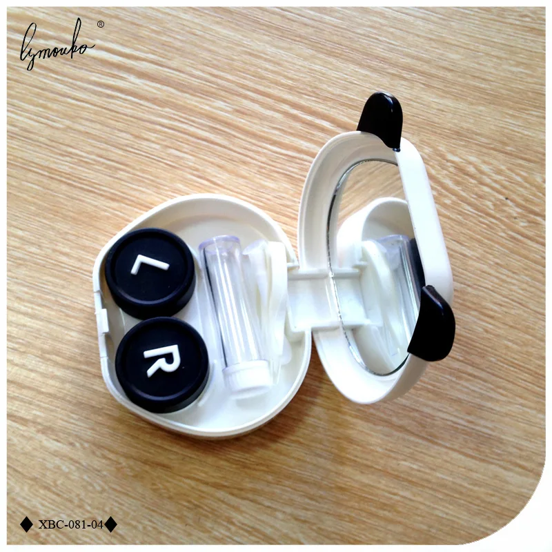 Lymouko Lovely White Color Panda Design Holder Contact Lens Case with Mirror Portable Container Lenses Box for Women