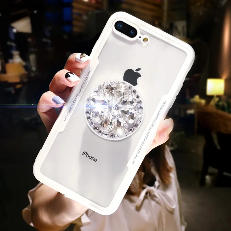 SUYACS Glossy Phone Case For iPhone 6 6S 7 8 Plus X XS MAX XR Cute Glitter Acrylic Transparent Soft Phone Cover Cases Coque