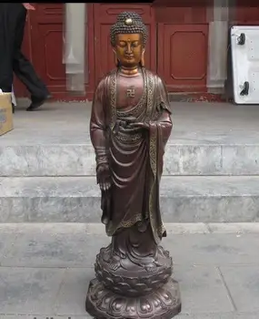 

31 Tibet Pure Bronze Lotus stand Rulai Shakyamuni Sakyamuni Buddha Statue