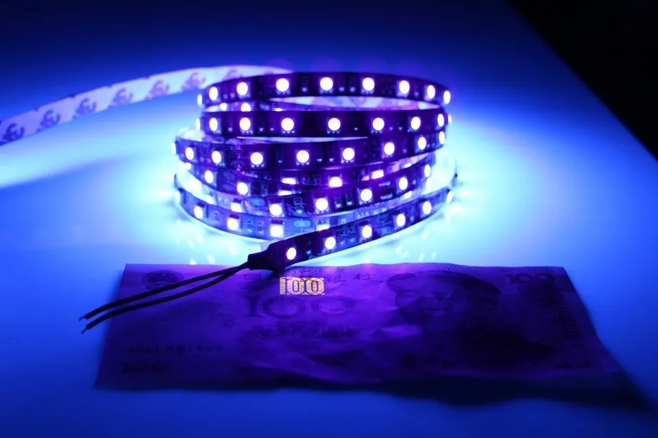 12V 3528/5050 SMD 60led/m 120led/m UV 395-405nm ультрафиолетовая Водонепроницаемая фиолетовая Светодиодная гибкая лента светильник черный светильник ing