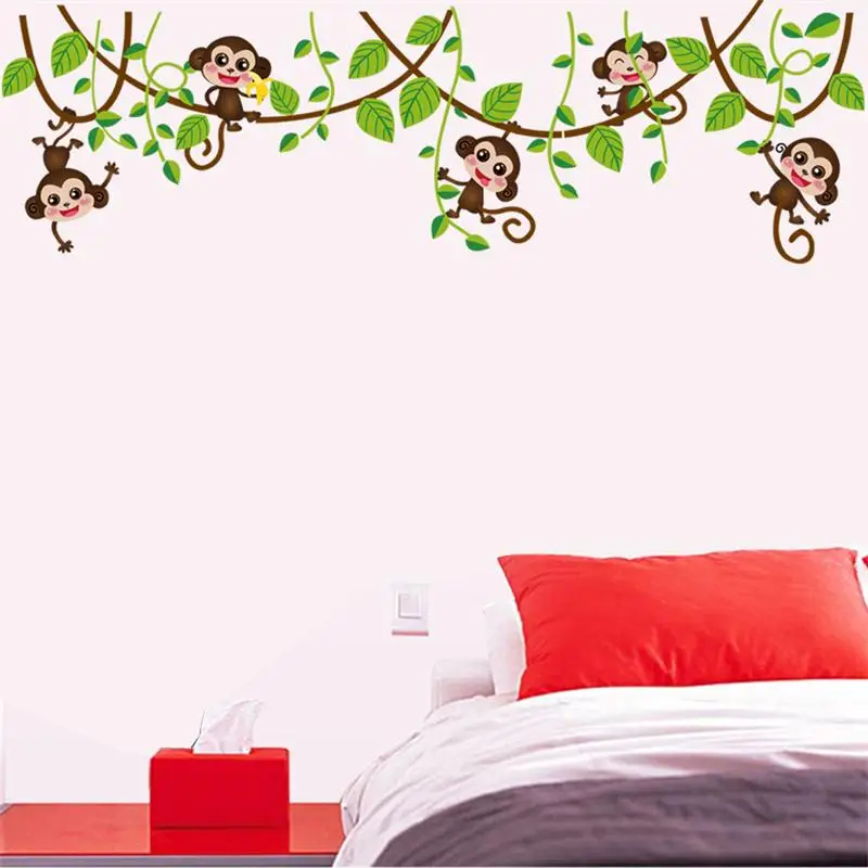 Jungle Monkey Animals Tree Wall Stickers For Kids Room Home Wall Stickers For Kids Room