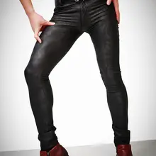 Мужские сексуальные узкие обтягивающие брюки, эластичные камуфляжные штаны с принтом, искусственная кожа, Стильные черные новые