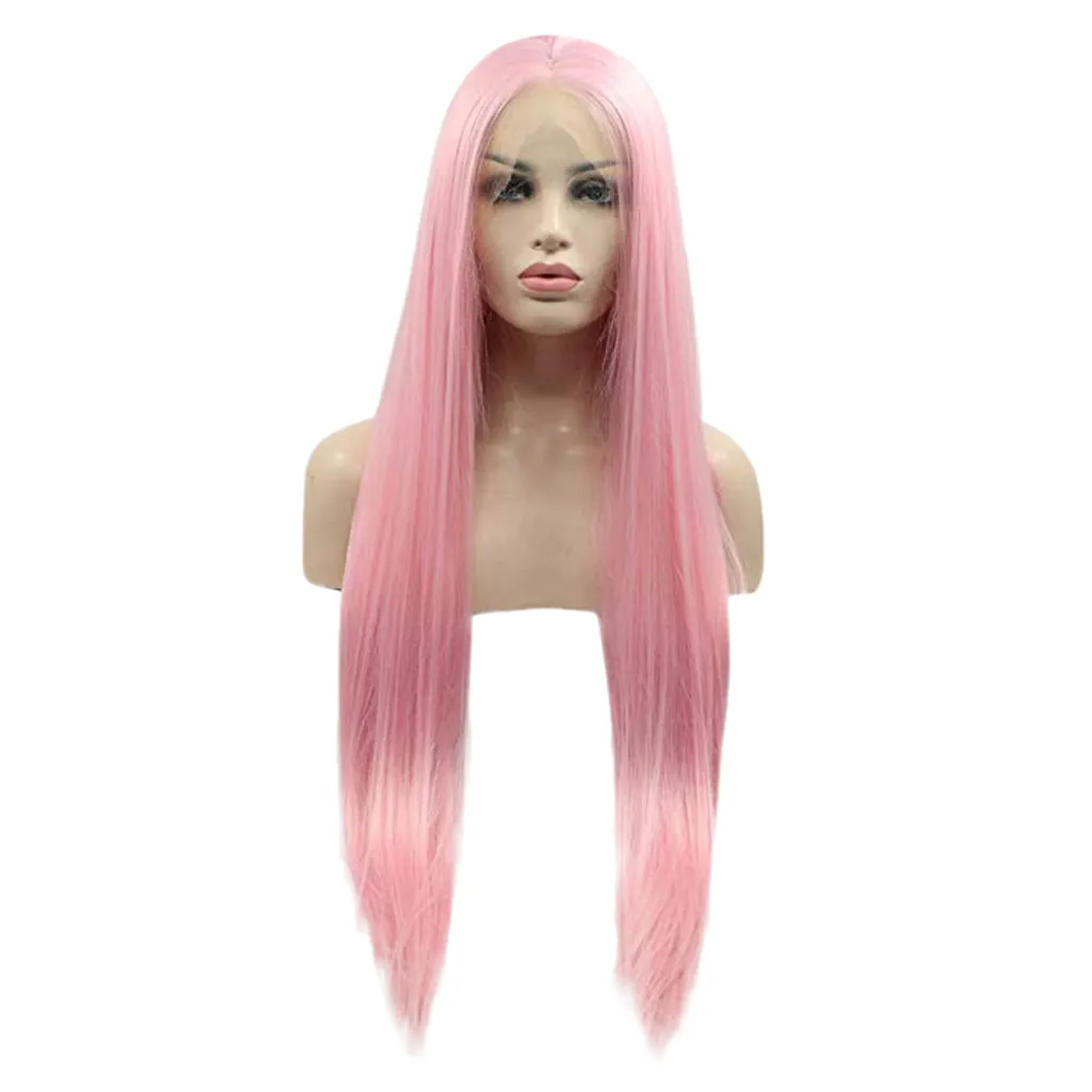

Factory price 1pc Women Fashion Lady Pink Lace Front Hair Long Straight Hair Natural Cosplay Wigs Stand Stocked 2019 Feb27