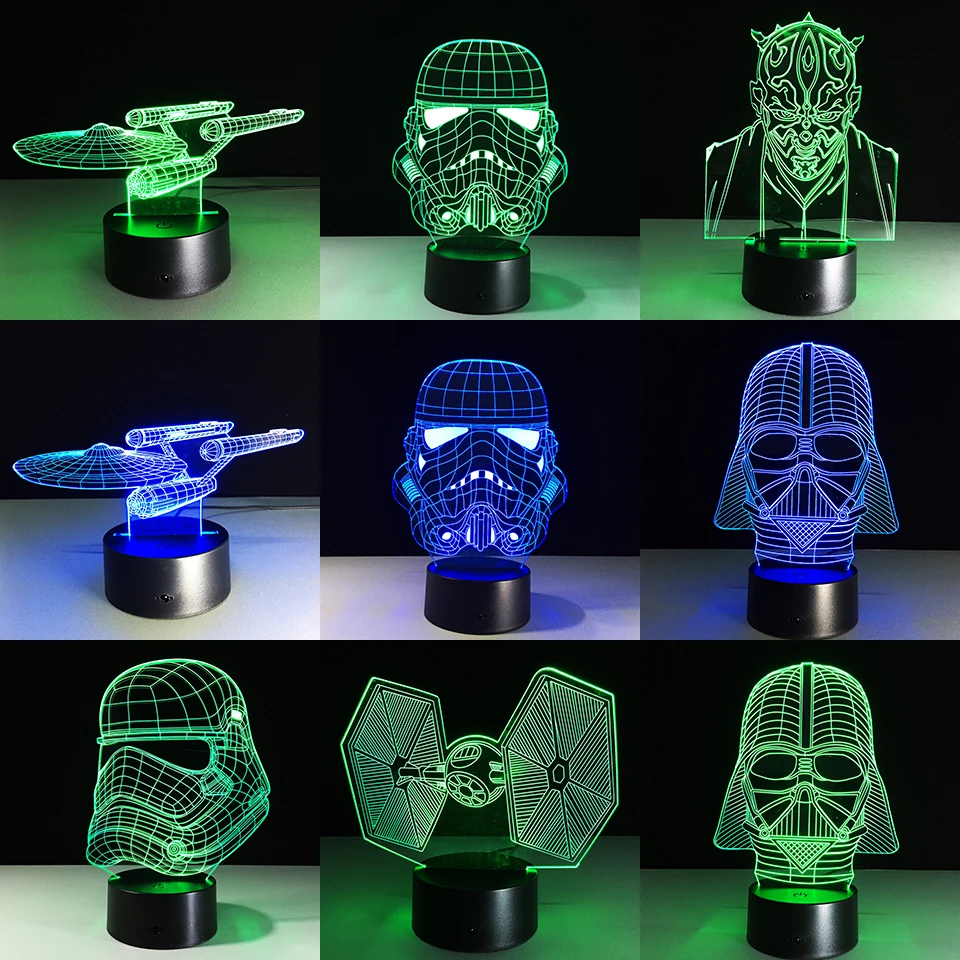 

Chaohui New 3D Lamp Death Star War Stormtrooper Knight Tie Fighter USB 7 Colors Led Night Light Cartoon Toy Luminaria