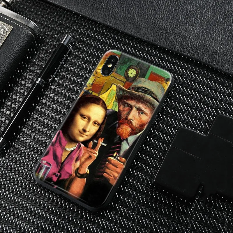 

Van Gogh Mona Lisa funny art Soft Silicone Phone Case Cover Shell For Apple iPhone 6 6s 6Plus 6sPlus 7 8 7Plus 8Plus X