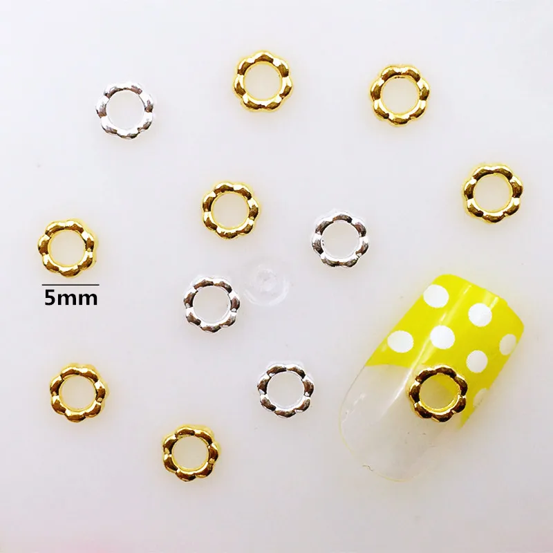 10Pcs/Lot Japan 5mm Gold Round Circle 3D DIY Metal Alloy Nail Art Deco Stickers/Charms/ Tools for Manicure | Красота и здоровье
