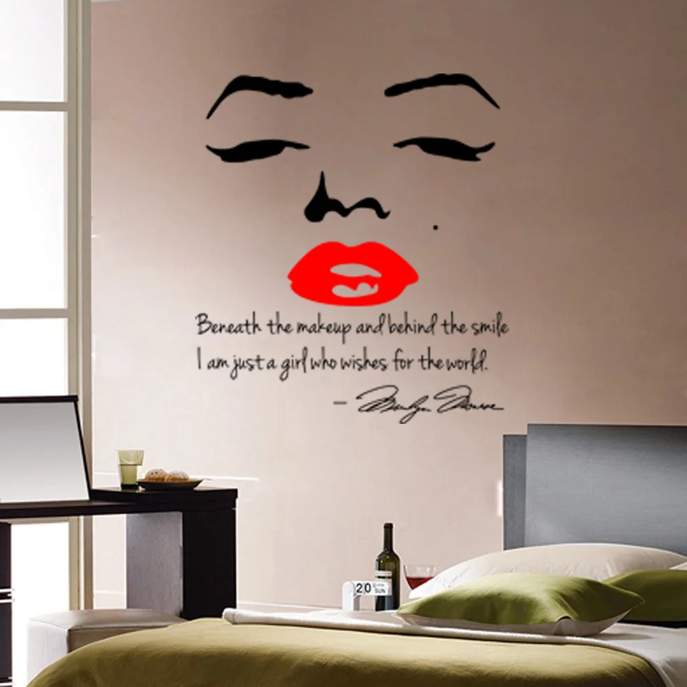 CLSTROSE Marilyn Monroe Portrait Posters Girls Make Up English Letters Wall Stickers With y Woman Lips Picture Room Decals in Wall Stickers from Home