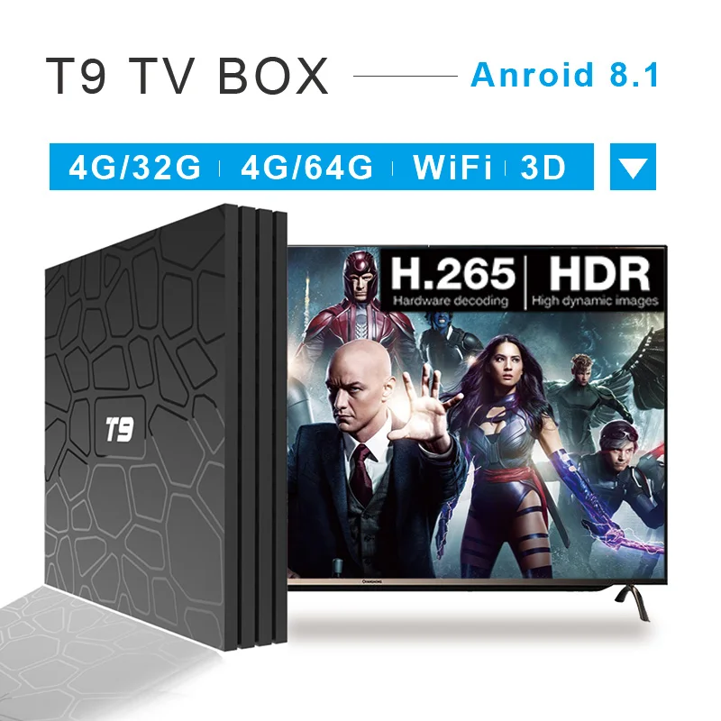 

Newest T9 TV Box Android 8.1 4GB 32GB/64GB Smart TV 2.4G/5G Dual WIFI Rockchip RK3328 1080P H.265 4K Netflix Media player PK X92