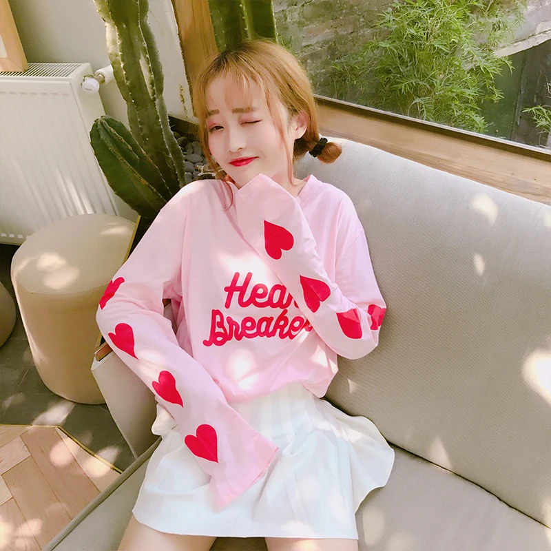 Женские толстовки в японском стиле Харадзюку Ulzzang с надписью Love женская одежда