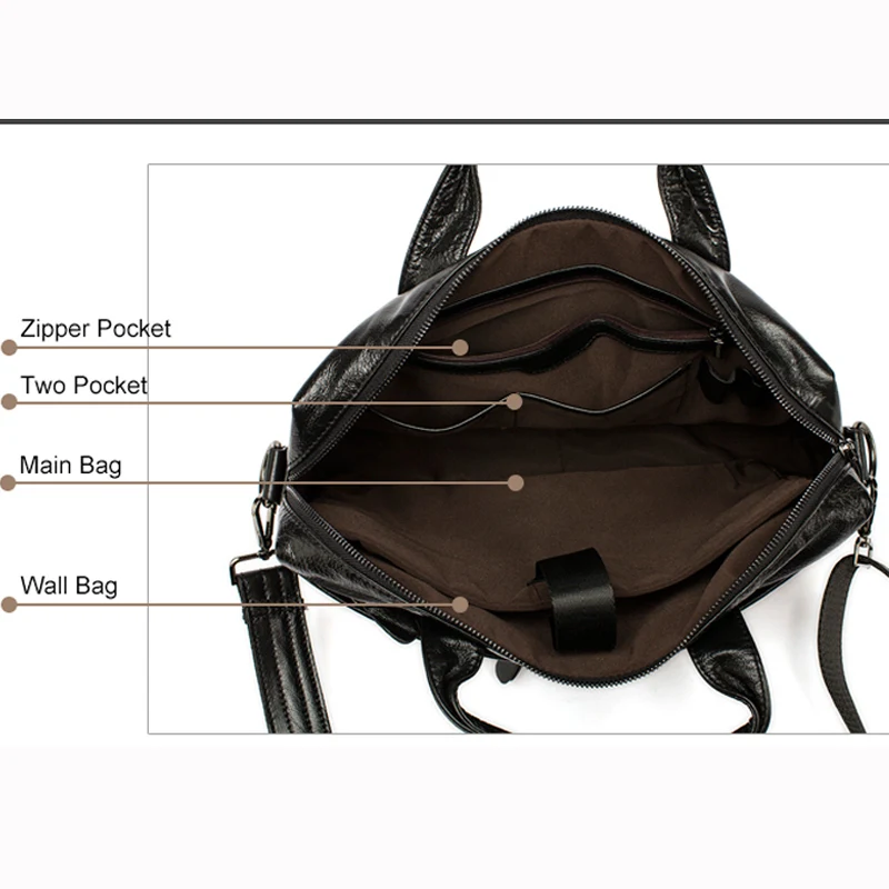 Men's Leather Zip Shoulder Bags Messenger Bag Handbags Totes Laptop 14 Briefcases For Man