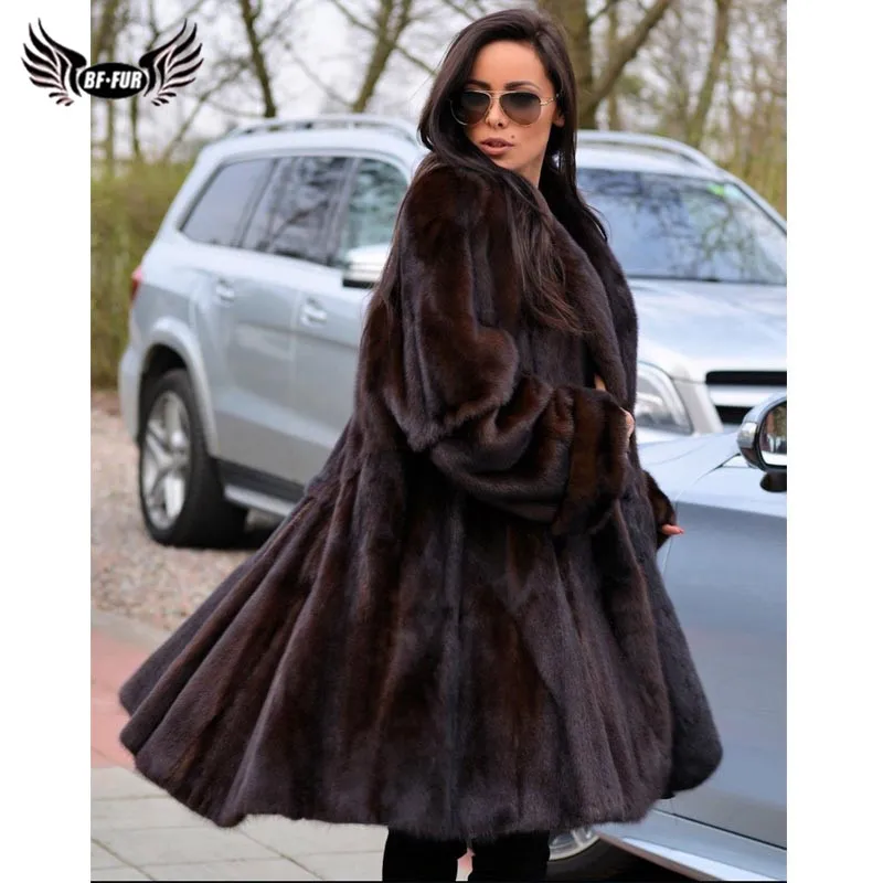 BFFUR, Женское зимнее пальто из натурального меха норки, куртка из натурального меха норки, длинное пальто из натурального меха, женское роскошное пальто